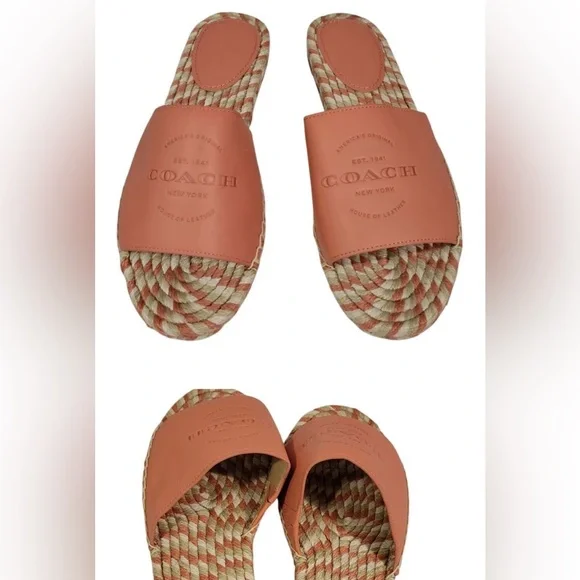 Coach Women's Coral and Tan Slide Sandals - Picture 1 of 8